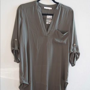 NWT LUSH Olive Green Roll Sleeve Tunic - Large